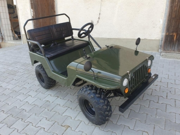 Mini Willys Jeep Kinderauto HILLBIL XTR US.ARMY mit Benzinmotor 150 ccm Offroad mit Federung und Scheibe grün - ca. 10 PS - bis 60 km/h