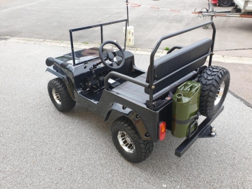 HILLBIL XTR-8 Mini Car Offroad 150 ccm, schwarz mit Federung, Anhängerkupplung, Frontscheibe, Handbremse, Alu-Felgen