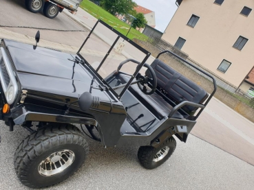 HILLBIL XTR-8 Mini Car Offroad 150 ccm, schwarz mit Federung, Anhängerkupplung, Frontscheibe, Handbremse, Alu-Felgen