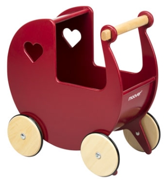 MOOVER Toys - Dänischer Designer Holz-Puppenwagen (rot solid) / dolls pram solid red