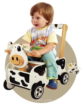 Schiebewagen Kuh schwarz-weiß aus Holz | Lauflernwagen - Lauflernhilfe I`m Toy
