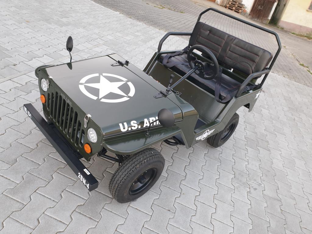 Willys Jeep 110 ccm Kinderauto mit Benzinmotor gefedert