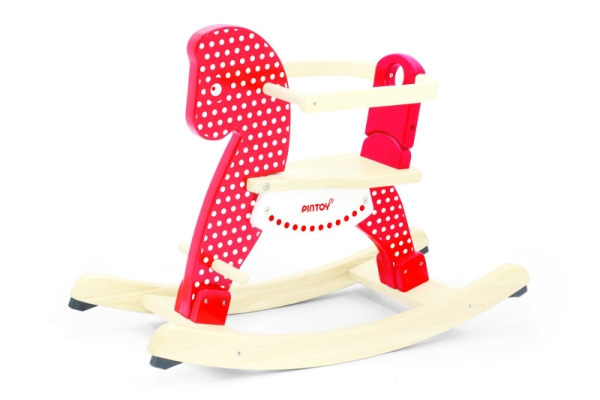 Pintoy Holzschaukelpferd POLKA DOTS - Shetland Rocking Horse mit Lehne (abnehmbar)