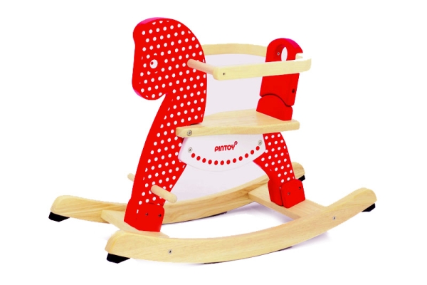 Pintoy Holzschaukelpferd POLKA DOTS - Shetland Rocking Horse mit Lehne (abnehmbar)