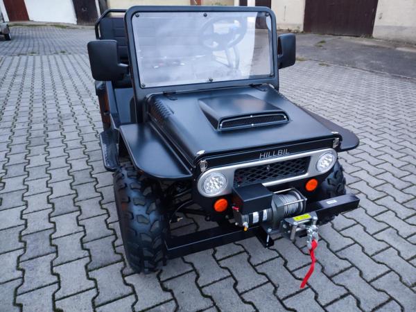 HILLBIL XTR-9 Mini Car Offroad Luftbereifung, 150 ccm, schwarz matt, mit Federung, Anhängerkupplung, Frontscheibe, Handbremse, Trittbretter, Alu-Felgen (ohne Seilwinde)