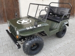 HILLBIL Mini Willys Jeep Kinderauto mit Benzinmotor 150 ccm Offroad mit Federung, Anhängerkupplung und Scheibe grün bis 60 km/h